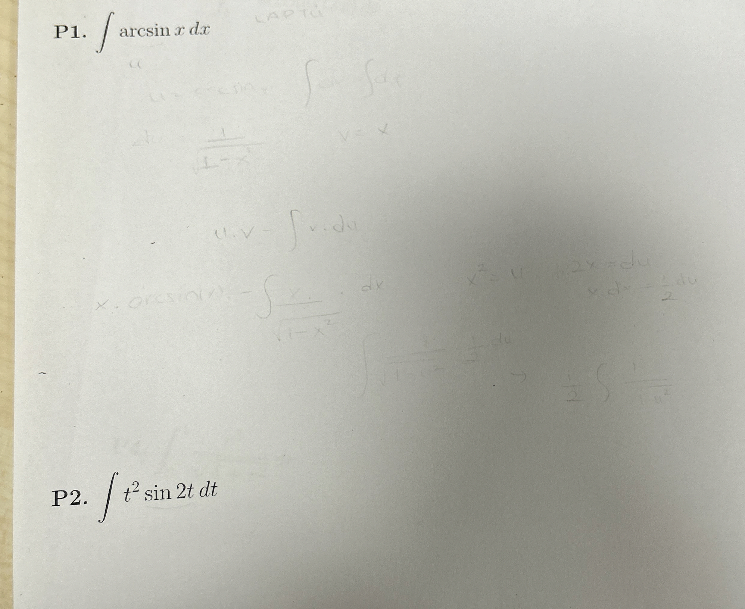 P 1 . a r c s i n x d x P 2 . t 2 s i n 2 t d t