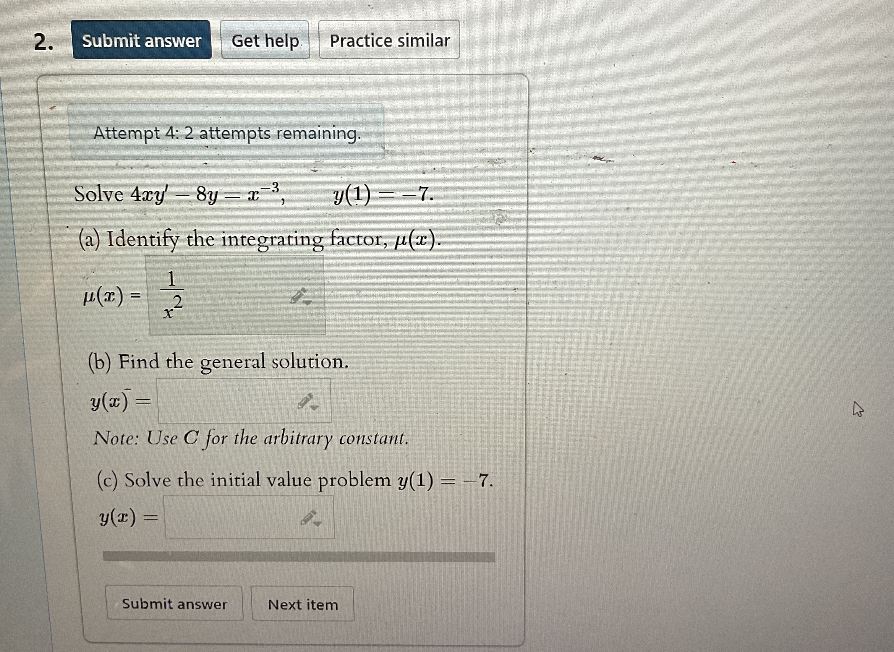 Practice similar Attempt 4 : 2 attempts
