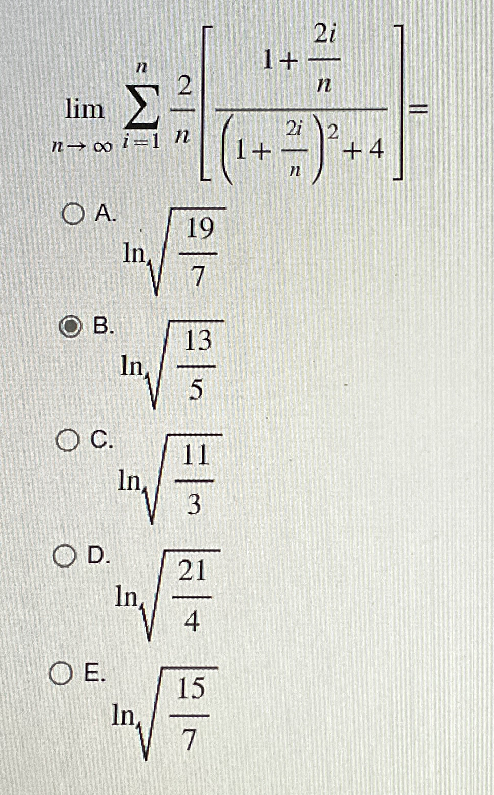 lim n i = 1 n 2 n [ 1 + 2 i n ( 1 + 2 i n ) 2 + 4