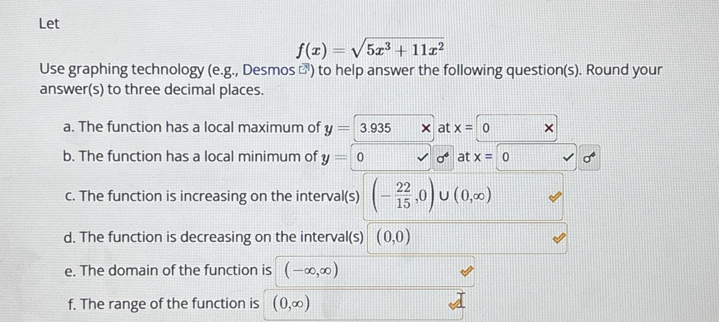 Let f ( x ) = 5 x 3 1 1 x 2 2 Use graphing
