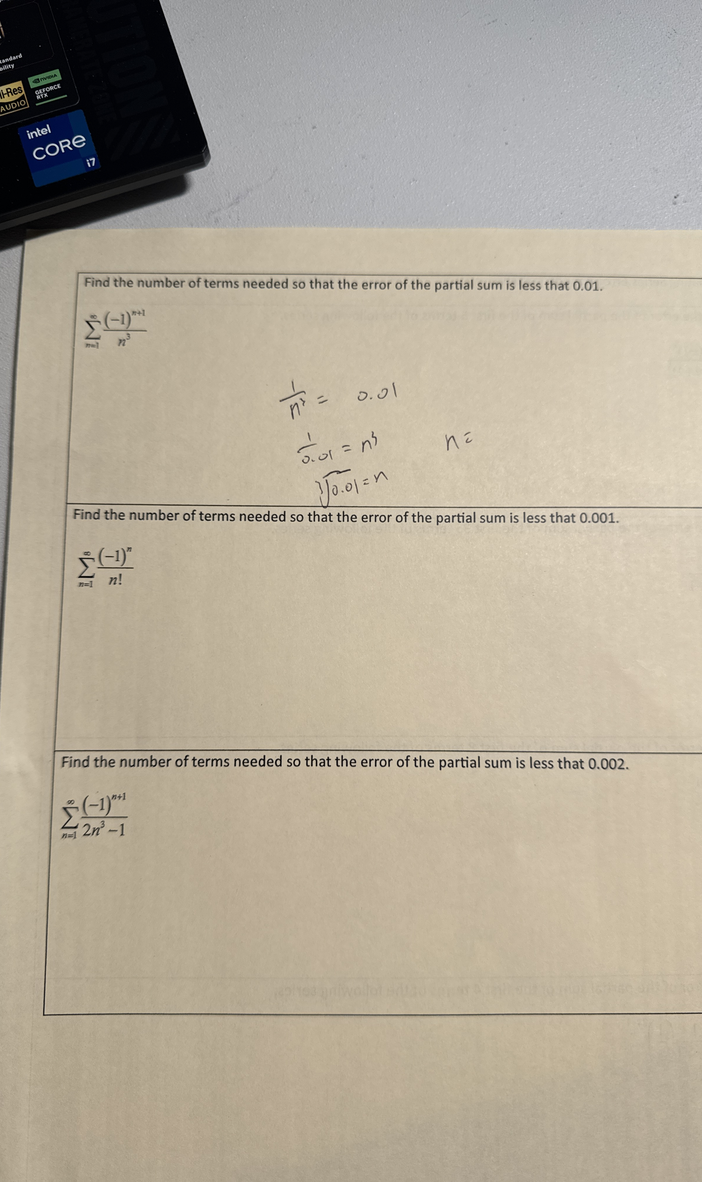 intel CORE Find the number of terms needed so