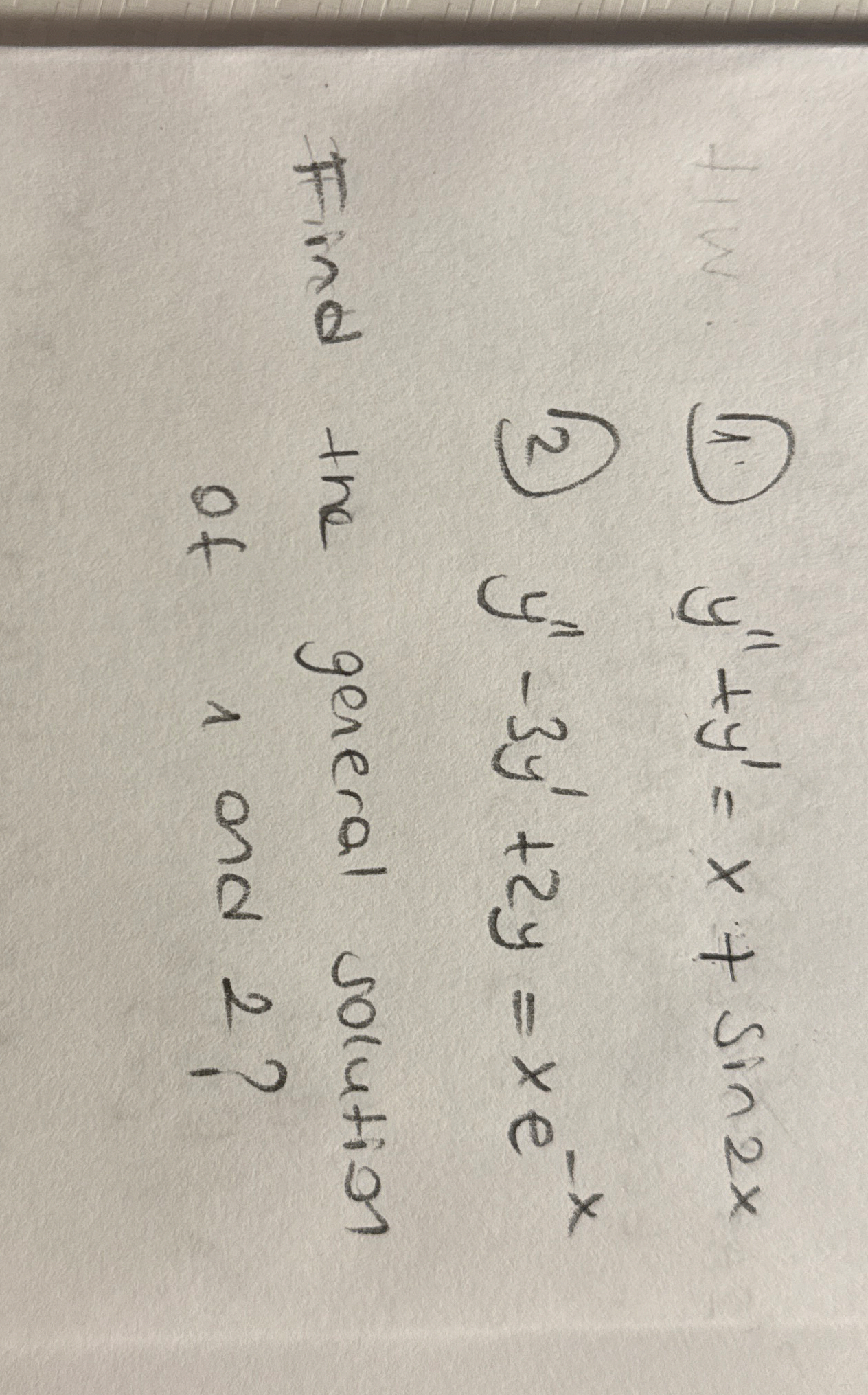 ( 1 ) y ' ' + y ' = x + s i n 2 x ( 2 ) y ' ' - 3