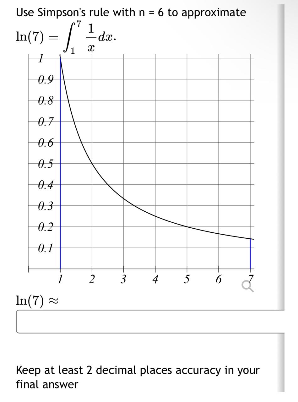 Use Simpson's rule with n = 6 to approximate l n