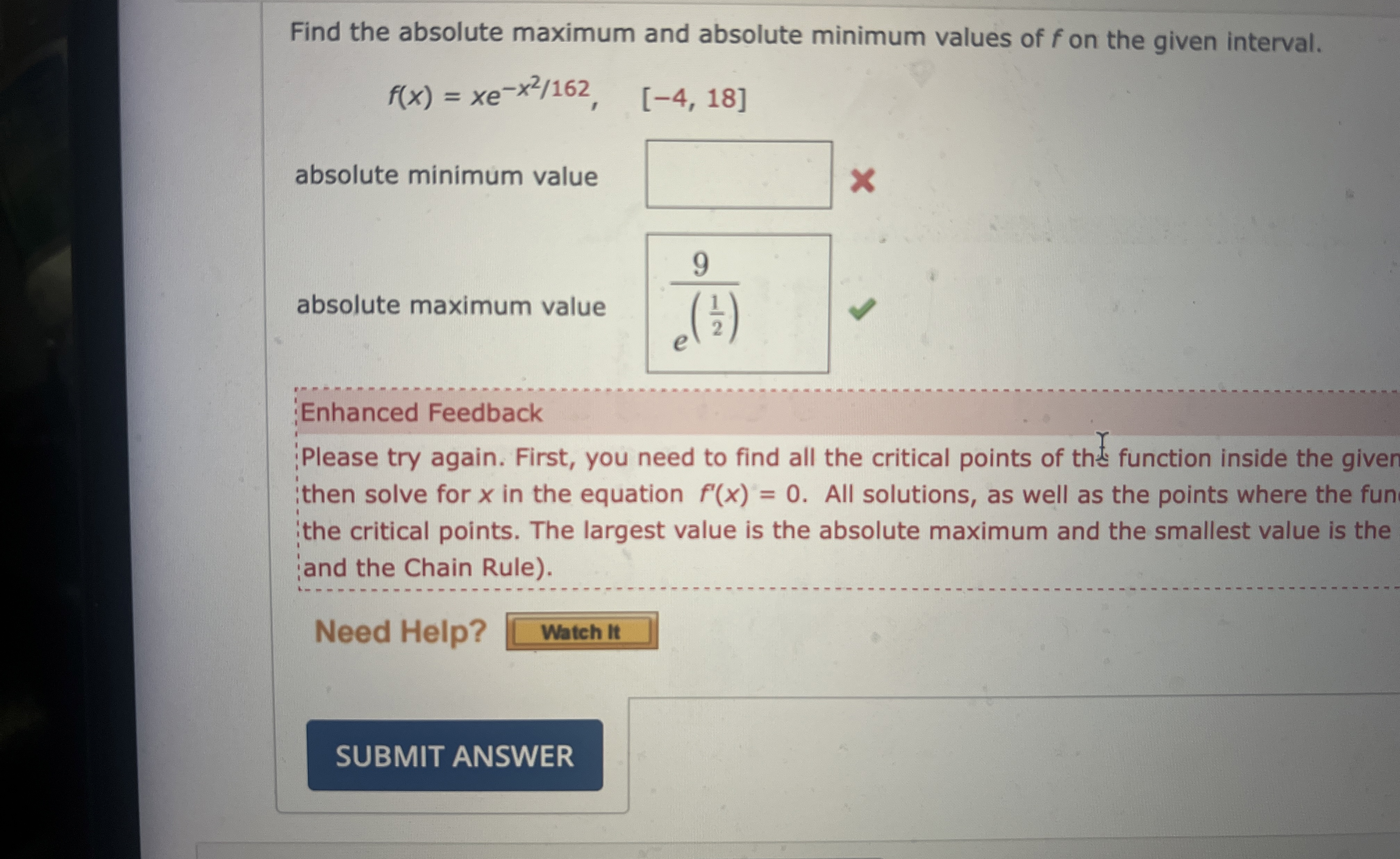 Find the absolute maximum and absolute minimum