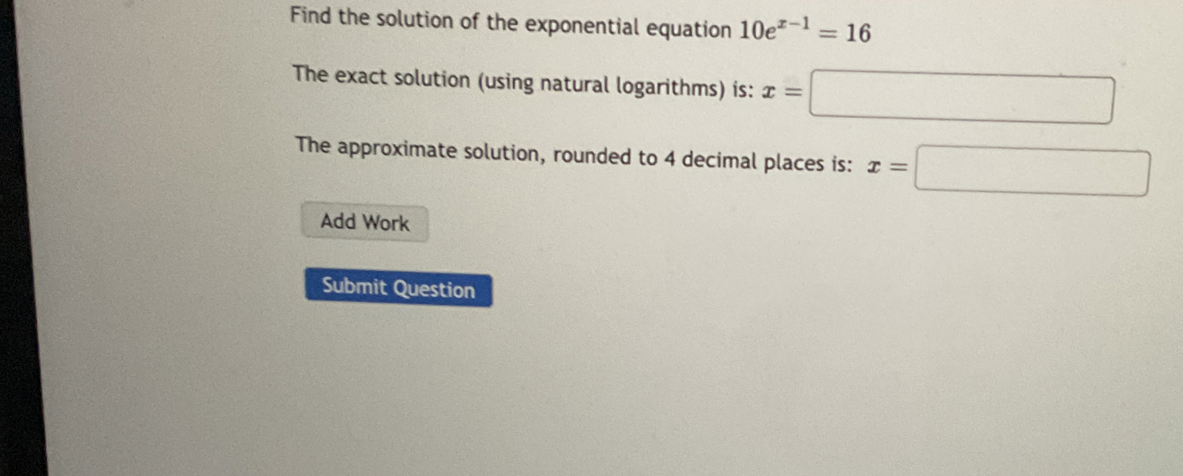 Find the solution of the exponential equation 1 0