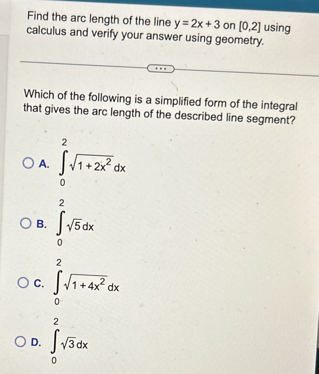 Find the arc length of the line y = 2 x + 3 on 0