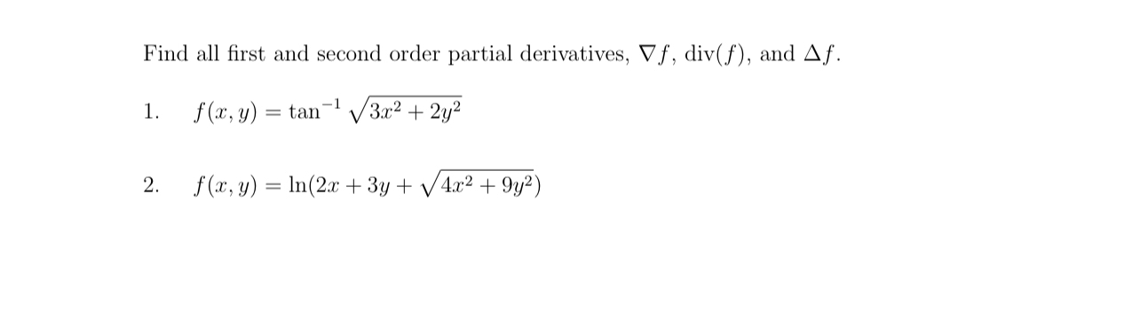 Find all first and second order partial