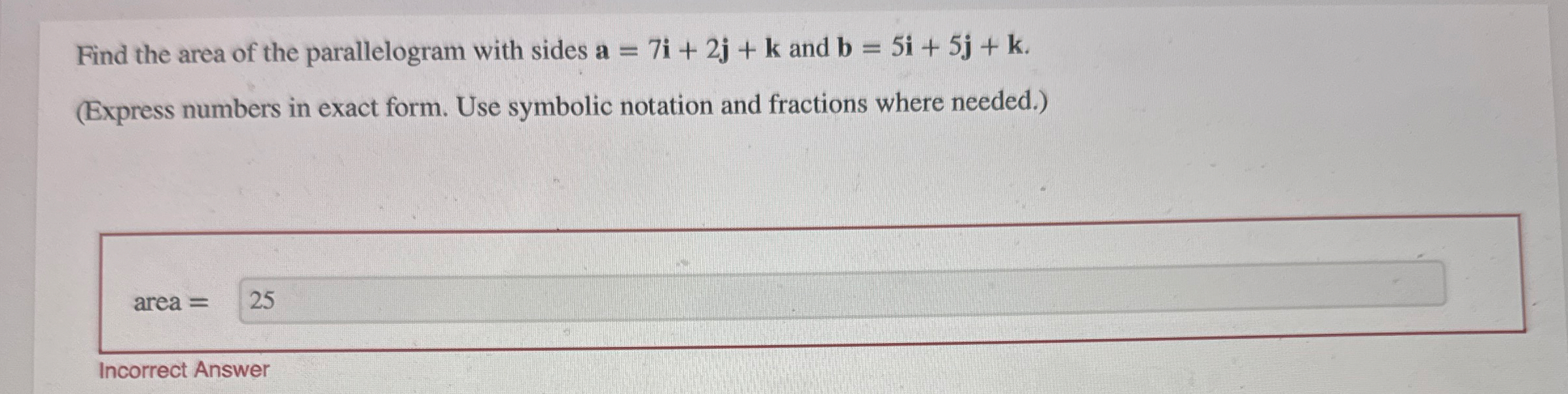 Find the area of the parallelogram with sides a =