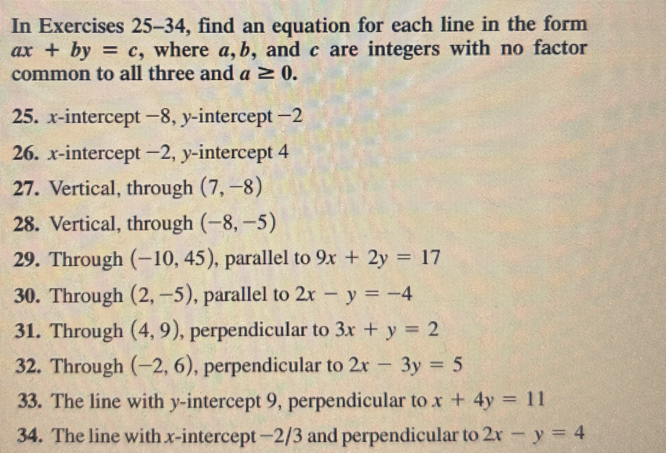 In Exercises 2 5 - 3 4 , find an equation for
