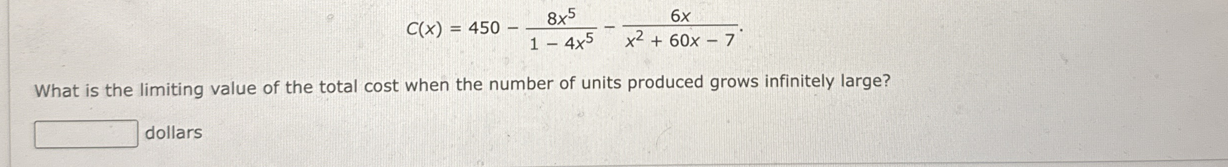 C ( x ) = 4 5 0 - 8 x 5 1 - 4 x 5 - 6 x x 2 + 6 0