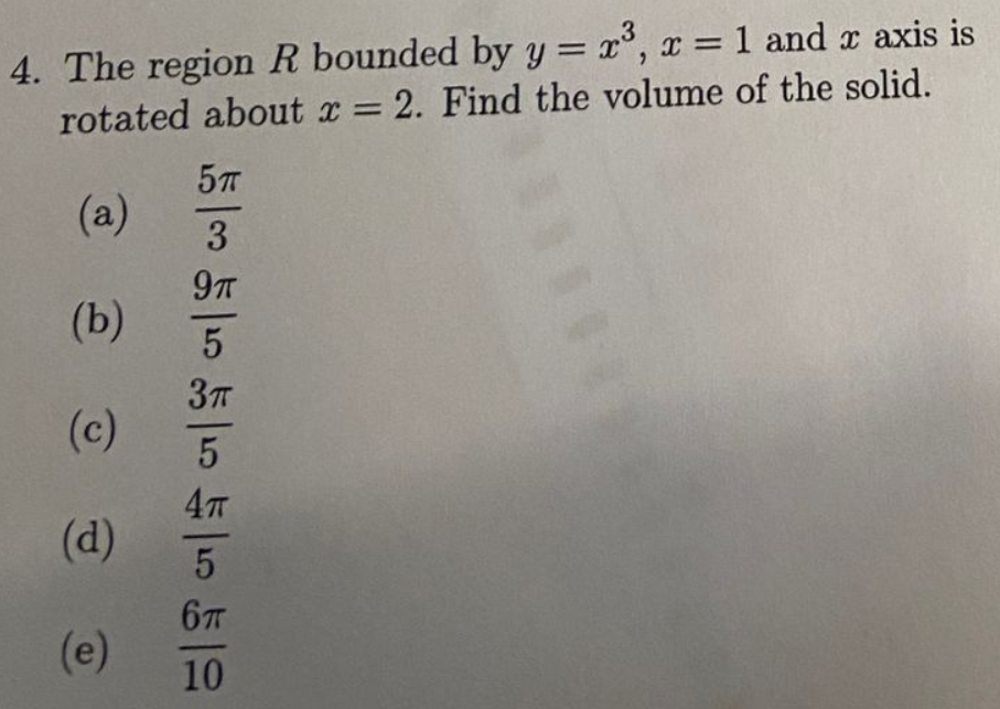 The region R bounded by y = x ^ ( 3 ) , x = 1 and