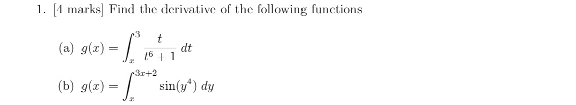 [ 4 marks ] Find the derivative of the following