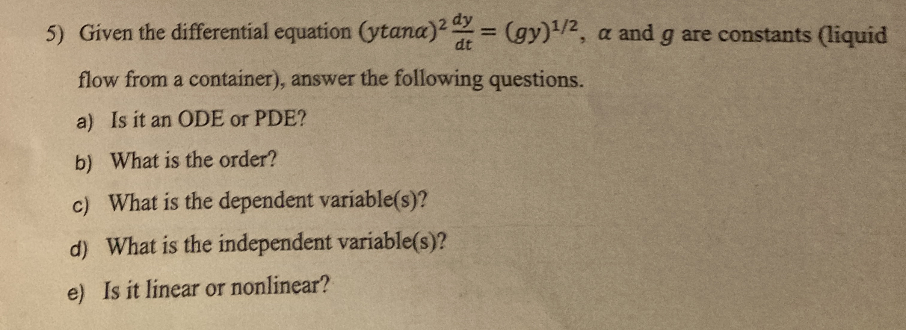 Given the differential equation ( y t a n ) 2 d y