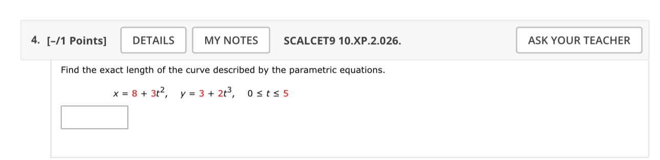 [ - / 1 Points ] SCALCET 9 1 0 . XP . 2 . 0 2 6 .