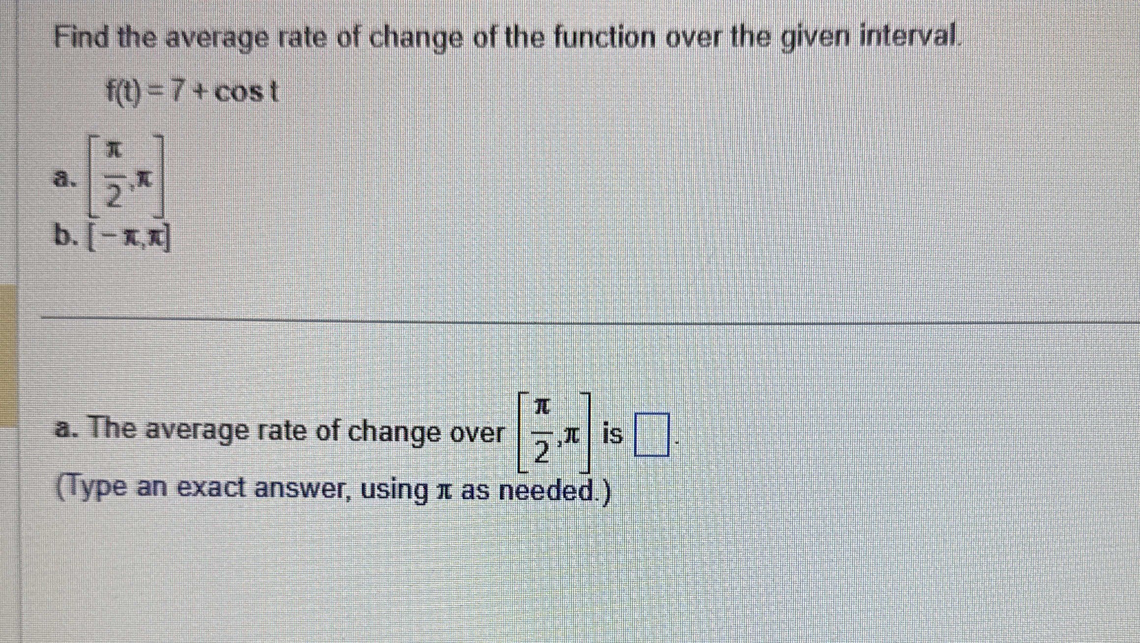 Find the average rate of change of the function