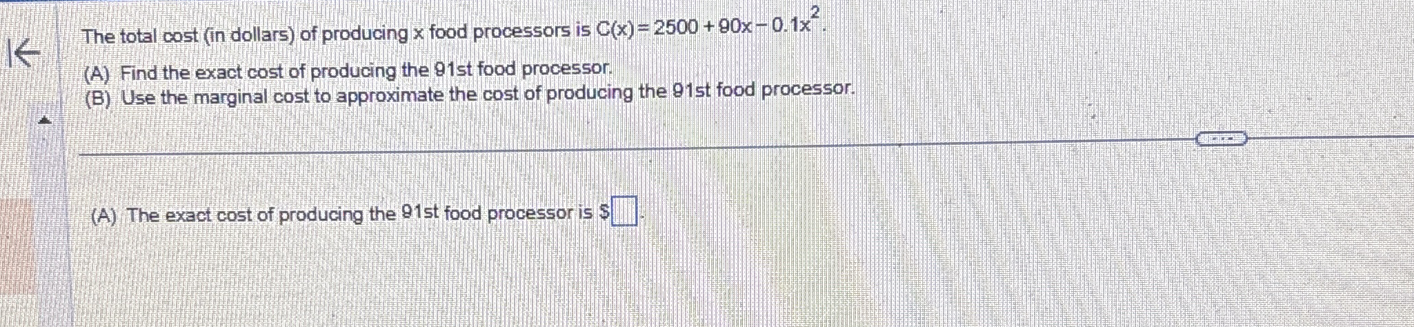 The total cost ( in dollars ) of producing x food