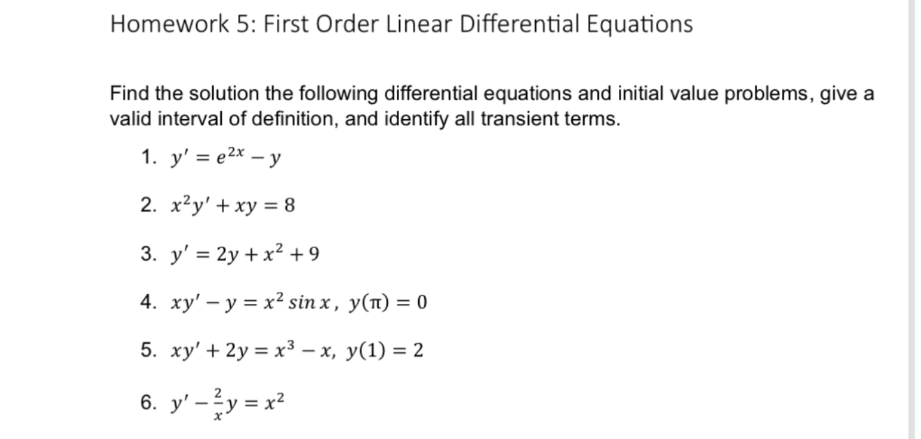 Homework 5 : First Order Linear Differential