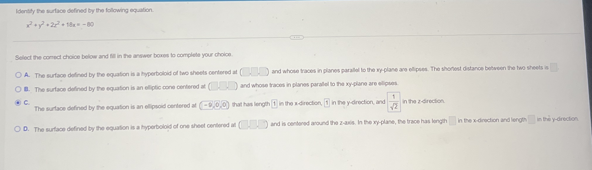 Identify the surface defined by the following