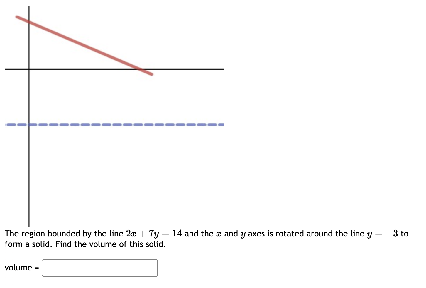 The region bounded by the line 2 x + 7 y = 1 4