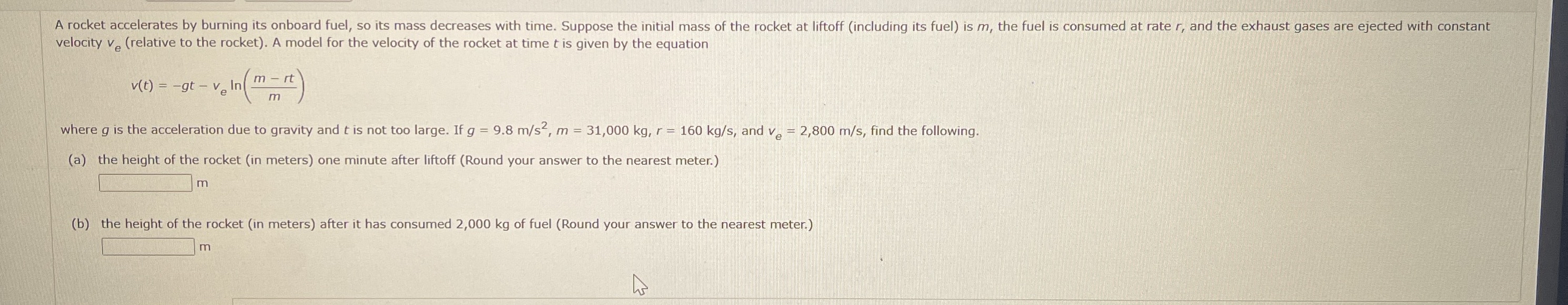 velocity v e ( relative to the rocket ) . A model