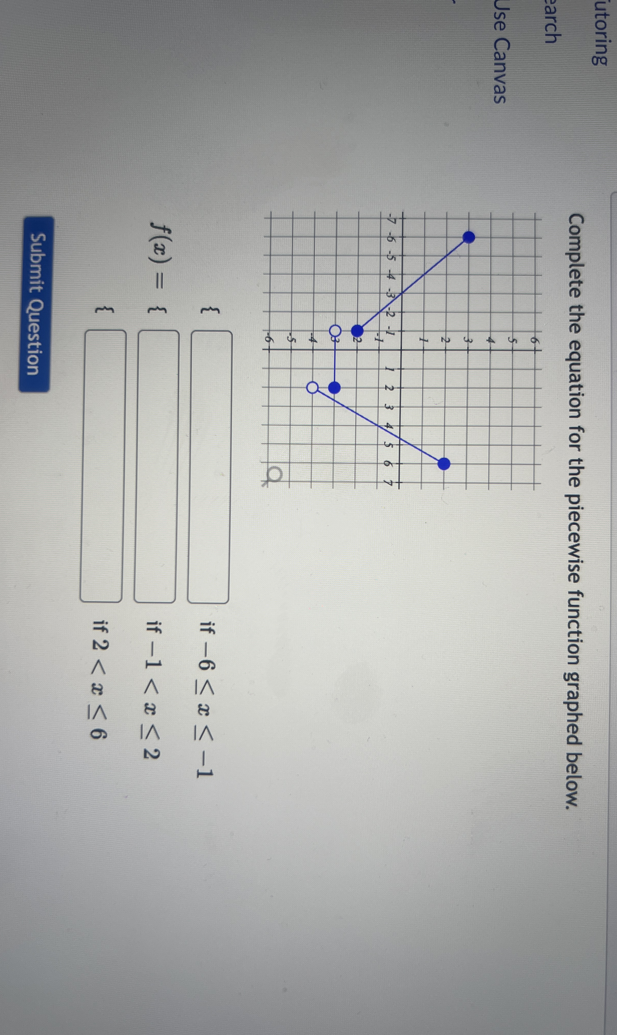 utoring Complete the equation for the piecewise