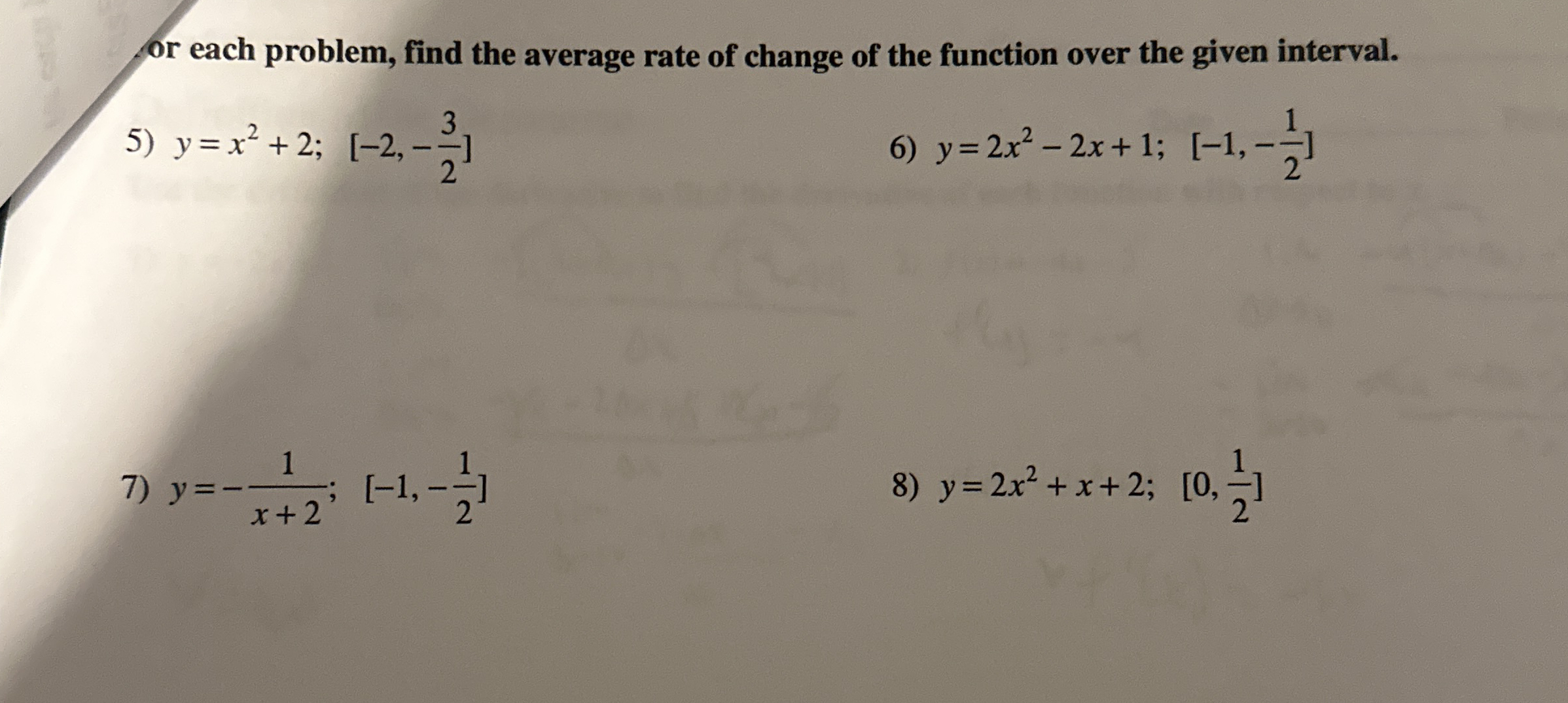 or each problem, find the average rate of change