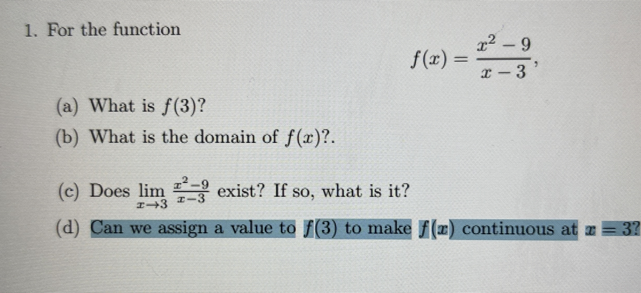 For the function f ( x ) = x 2 - 9 x - 3 ( a )