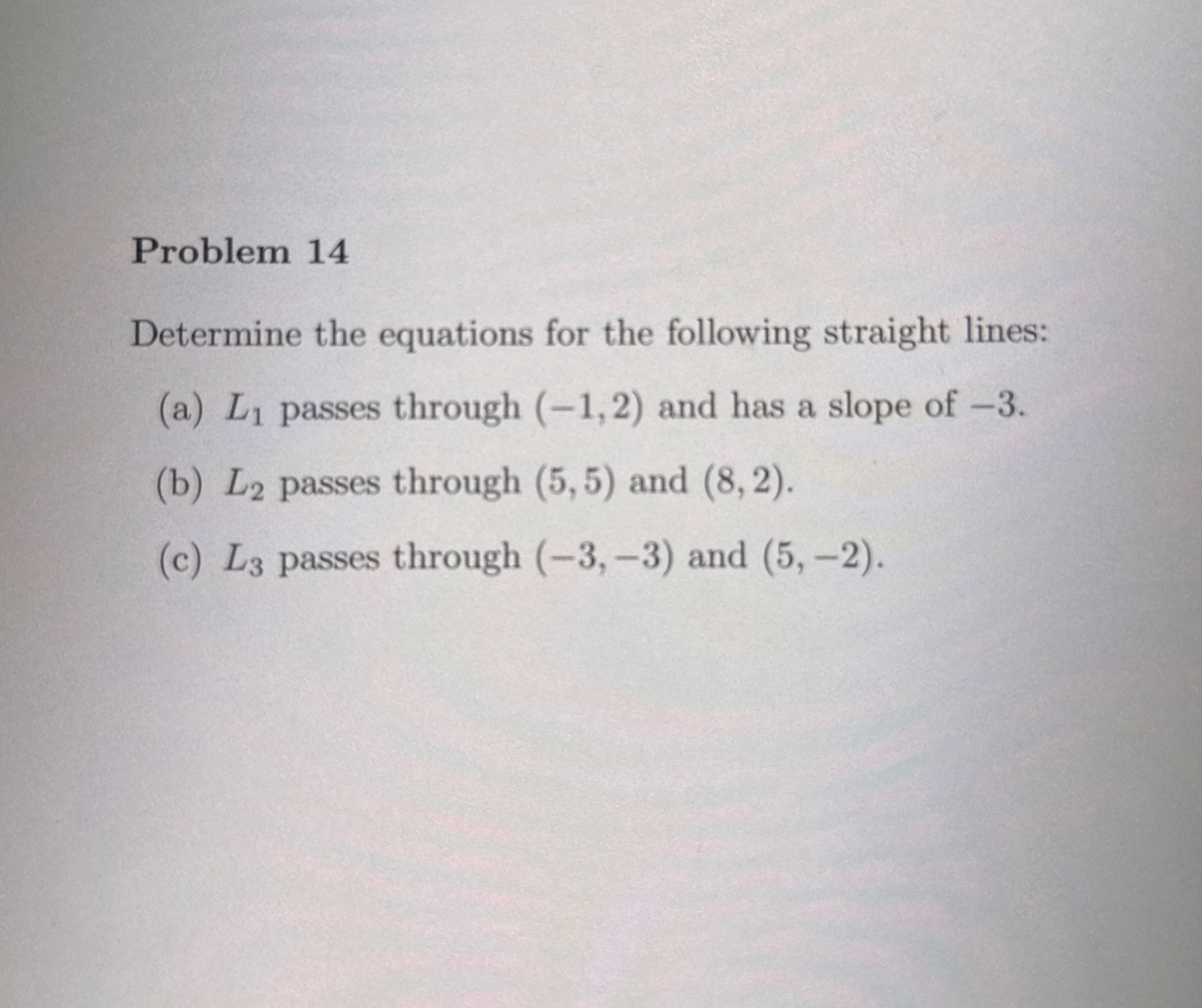 Problem 1 4 Determine the equations for the