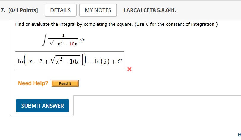 C for the constant of integration. \ int ( 1 ) /