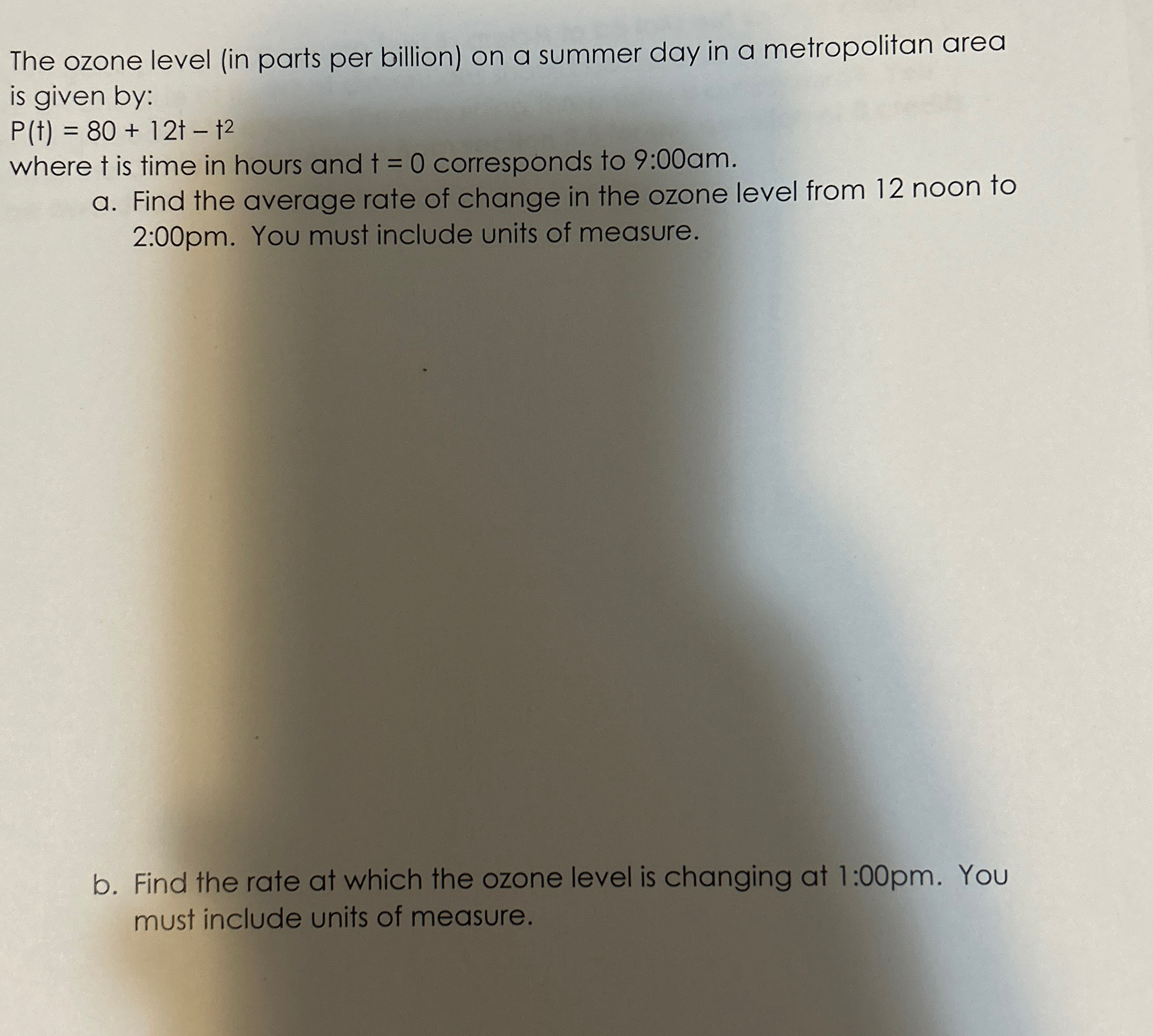 The ozone level ( in parts per billion ) on a