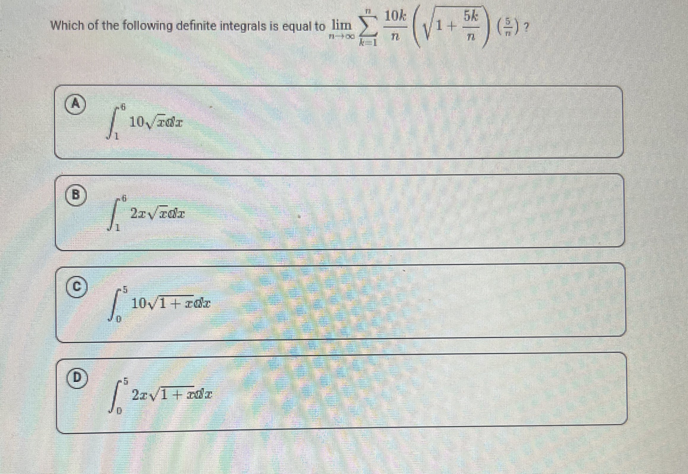 Which of the following definite integrals is