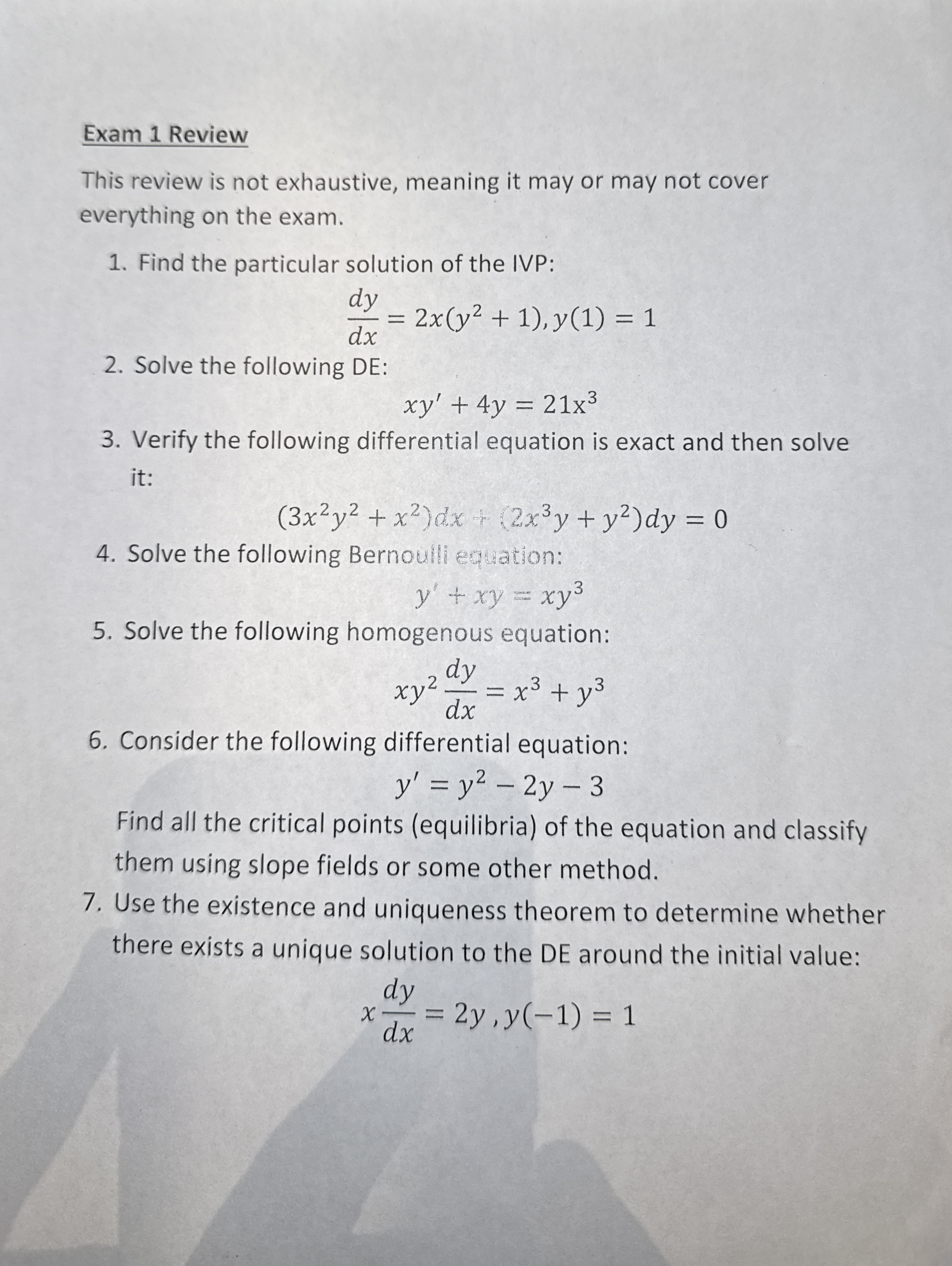 Exam 1 Review This review is not exhaustive,