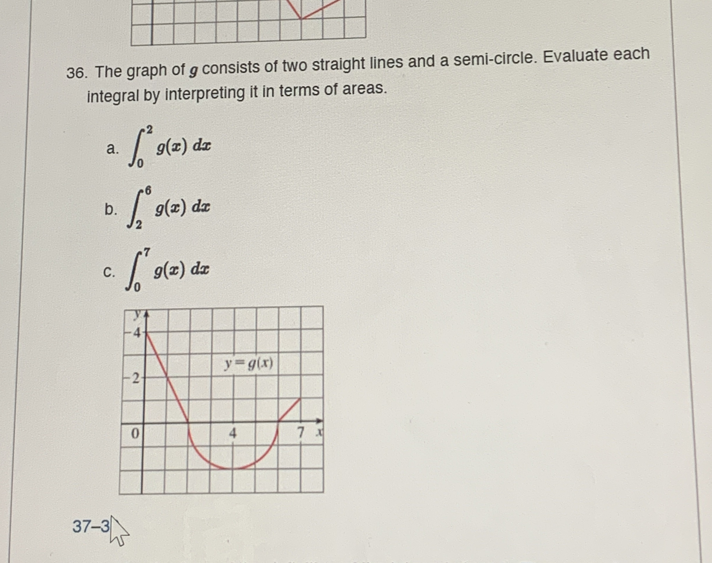 The graph of g consists of two straight lines and