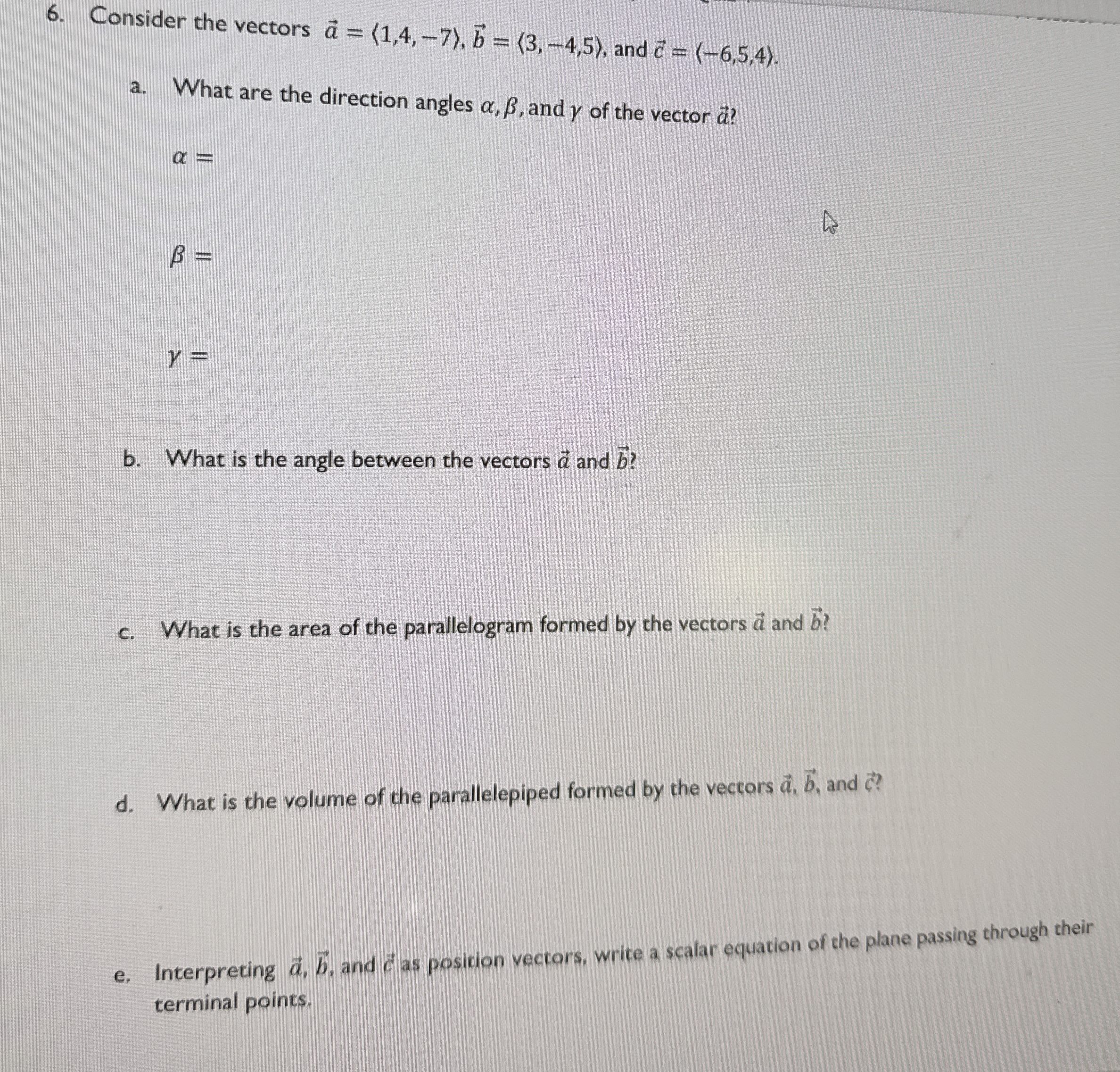 Consider the vectors vec ( a ) = ( : 1 , 4 , - 7