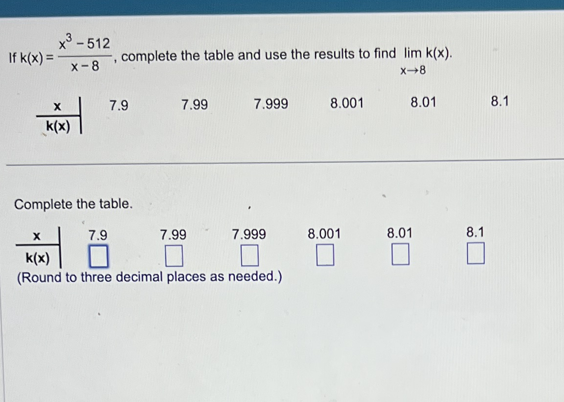 If k ( x ) = x 3 - 5 1 2 x - 8 , complete the