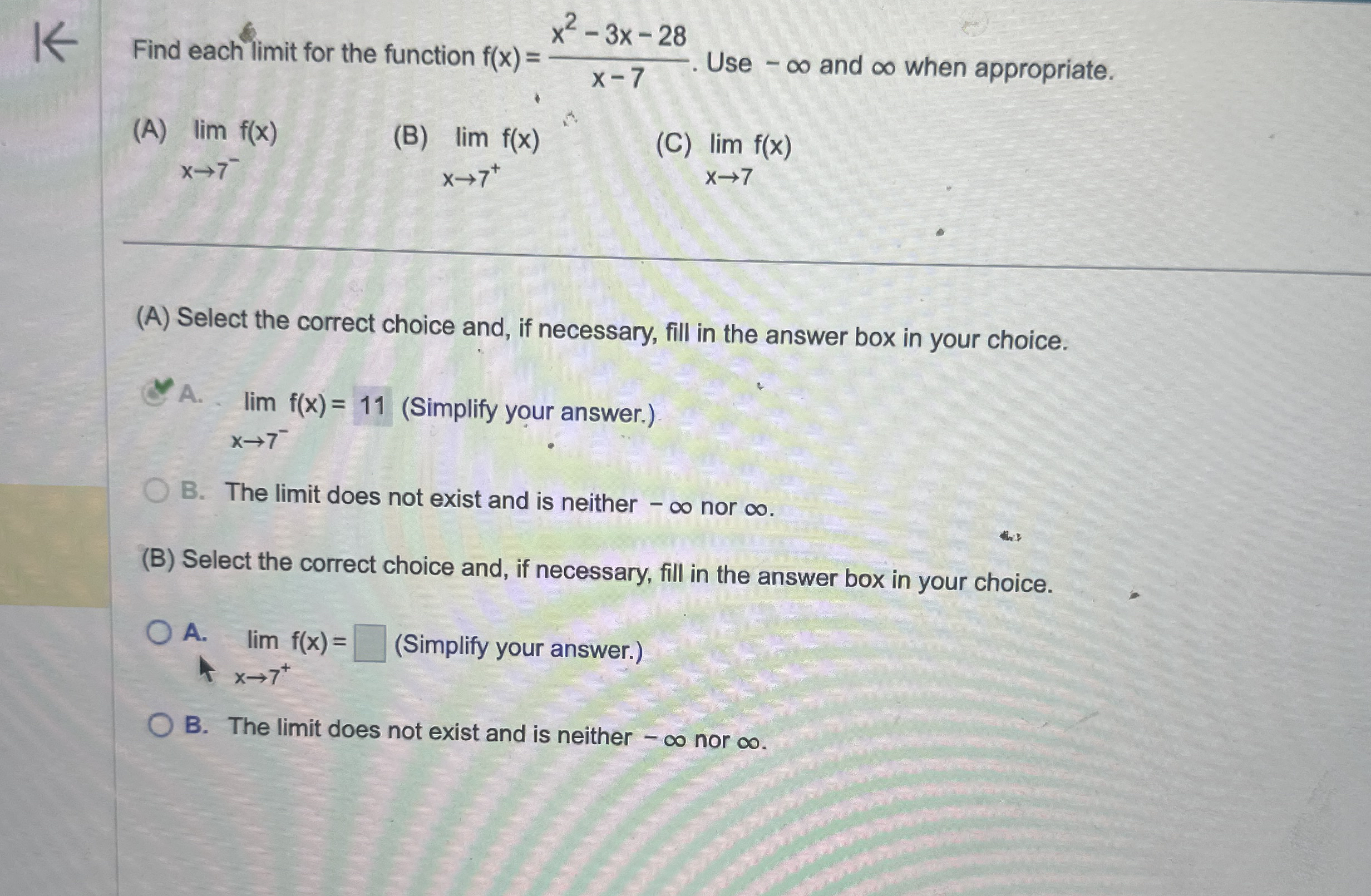 Find each limit for the function f ( x ) = x 2 -