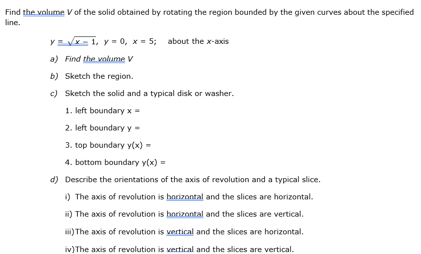 Find the volume \ ( V \ ) of the solid obtained