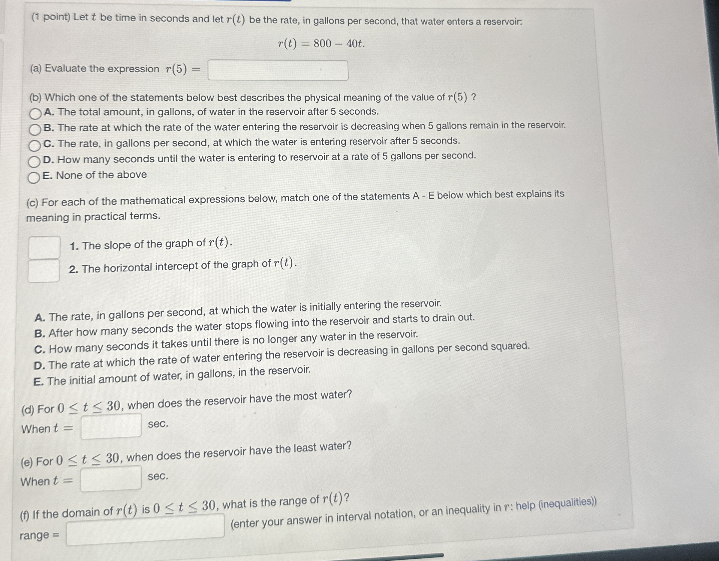 ( 1 point ) Let t be time in seconds and let r (