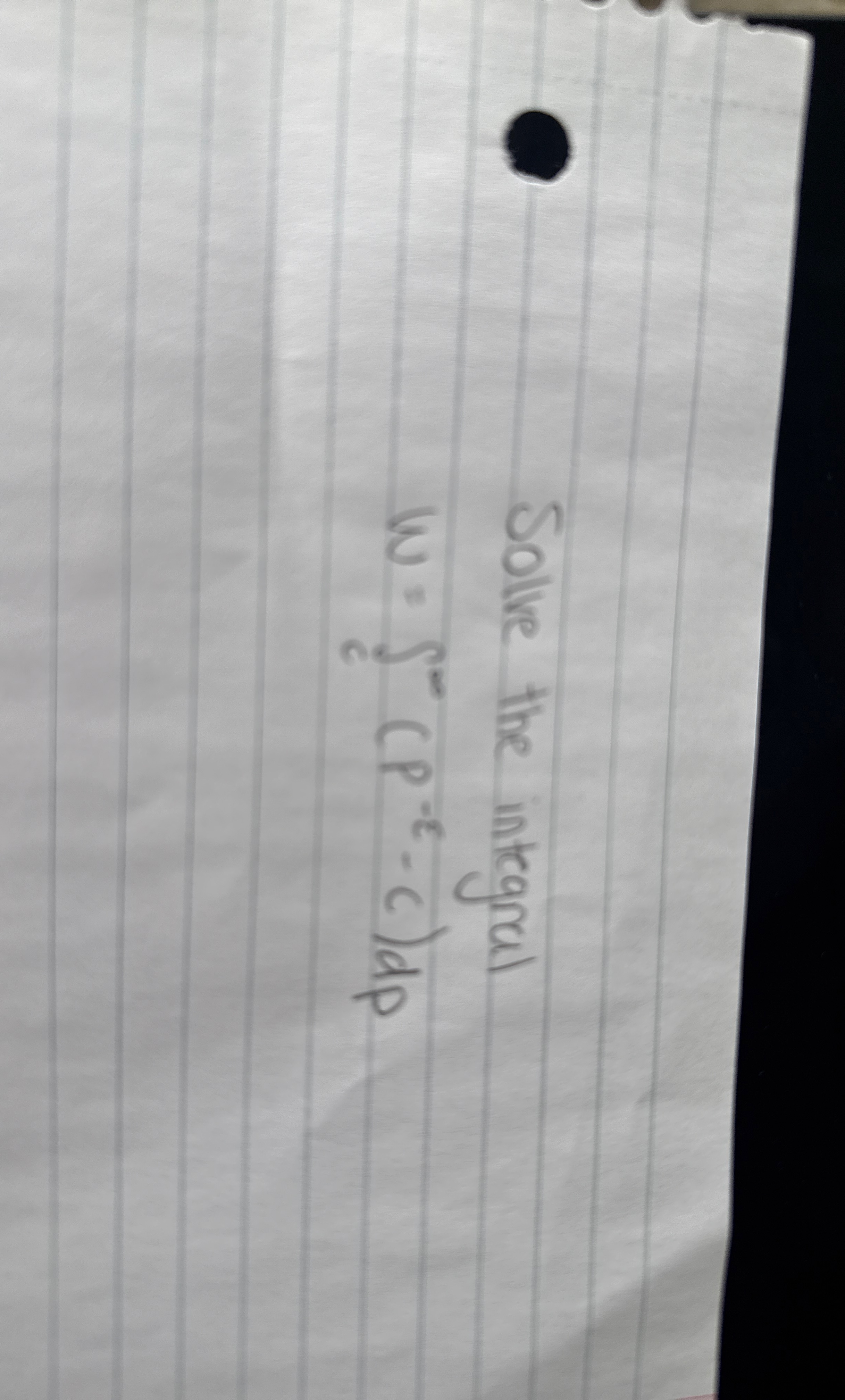 Solve the integral w = c - ( p - - c ) d p