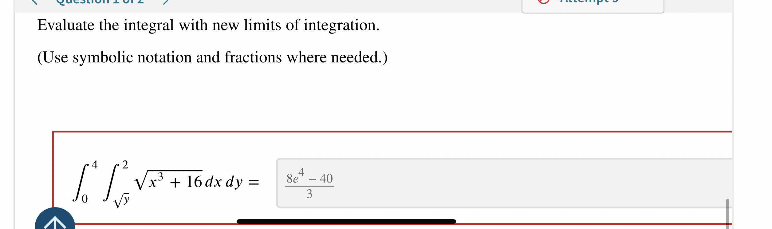 Evaluate the integral with new limits of