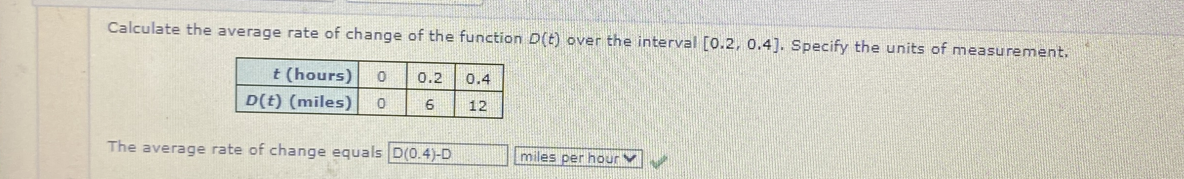 Calculate the average rate of change of the