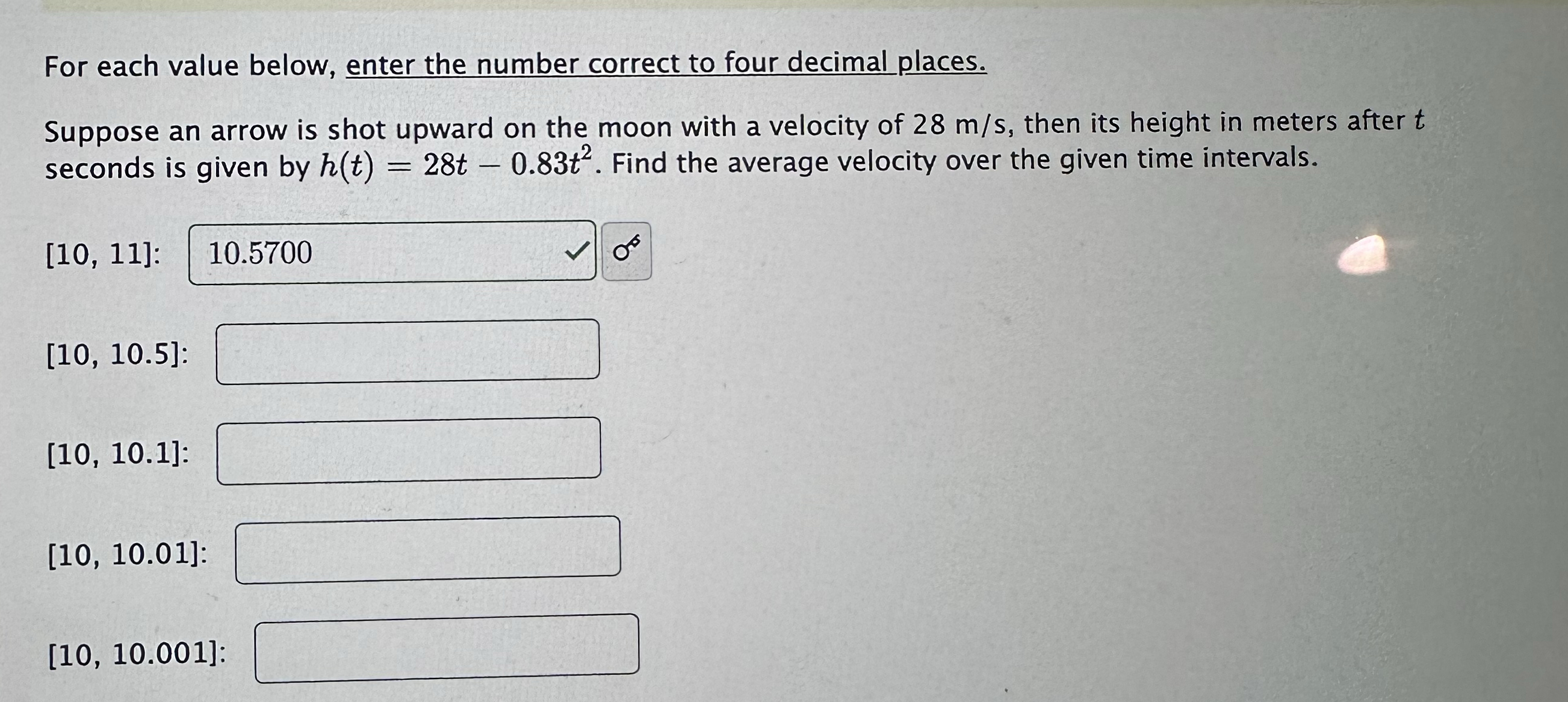 For each value below, enter the number correct to