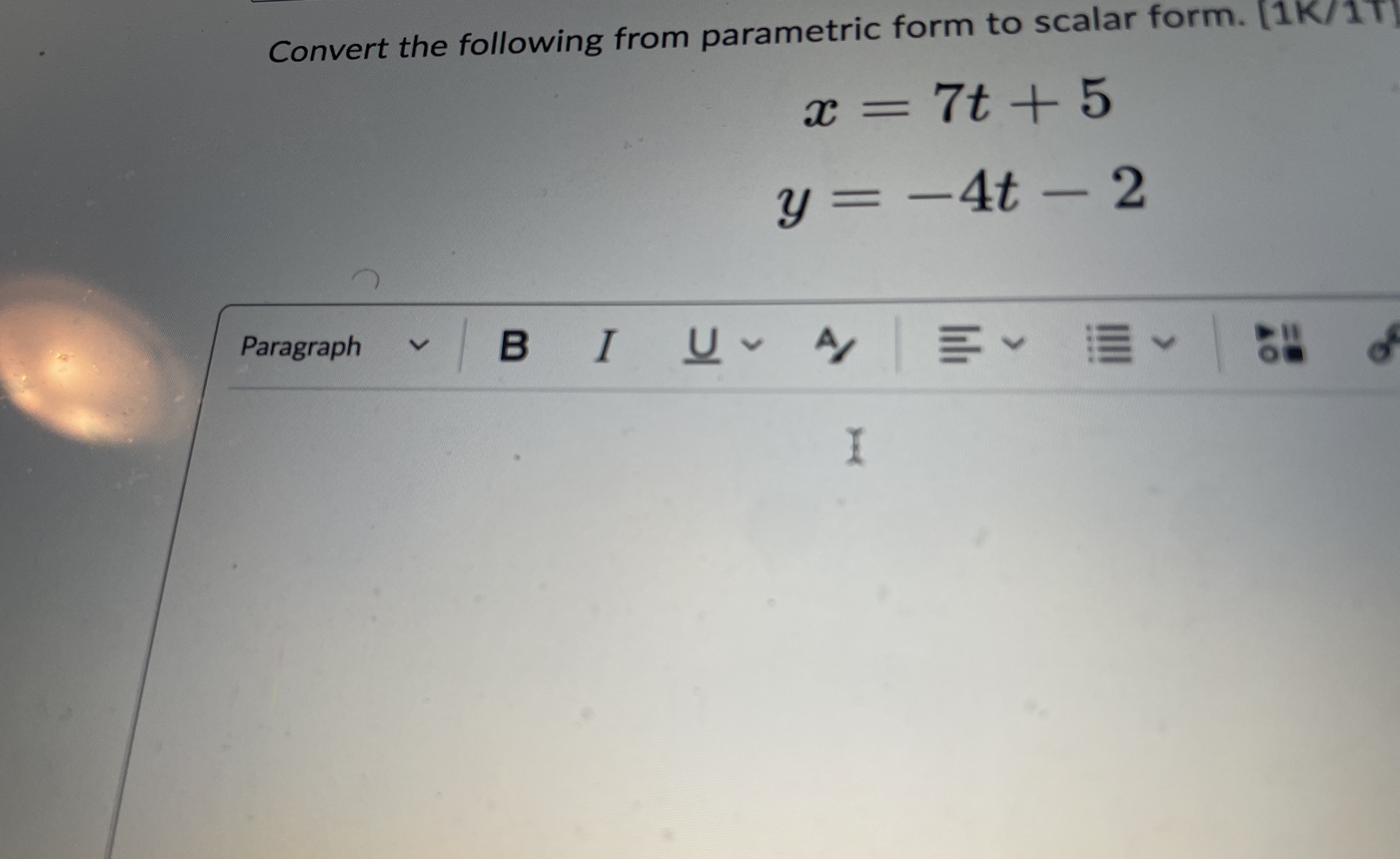Convert the following from parametric form to
