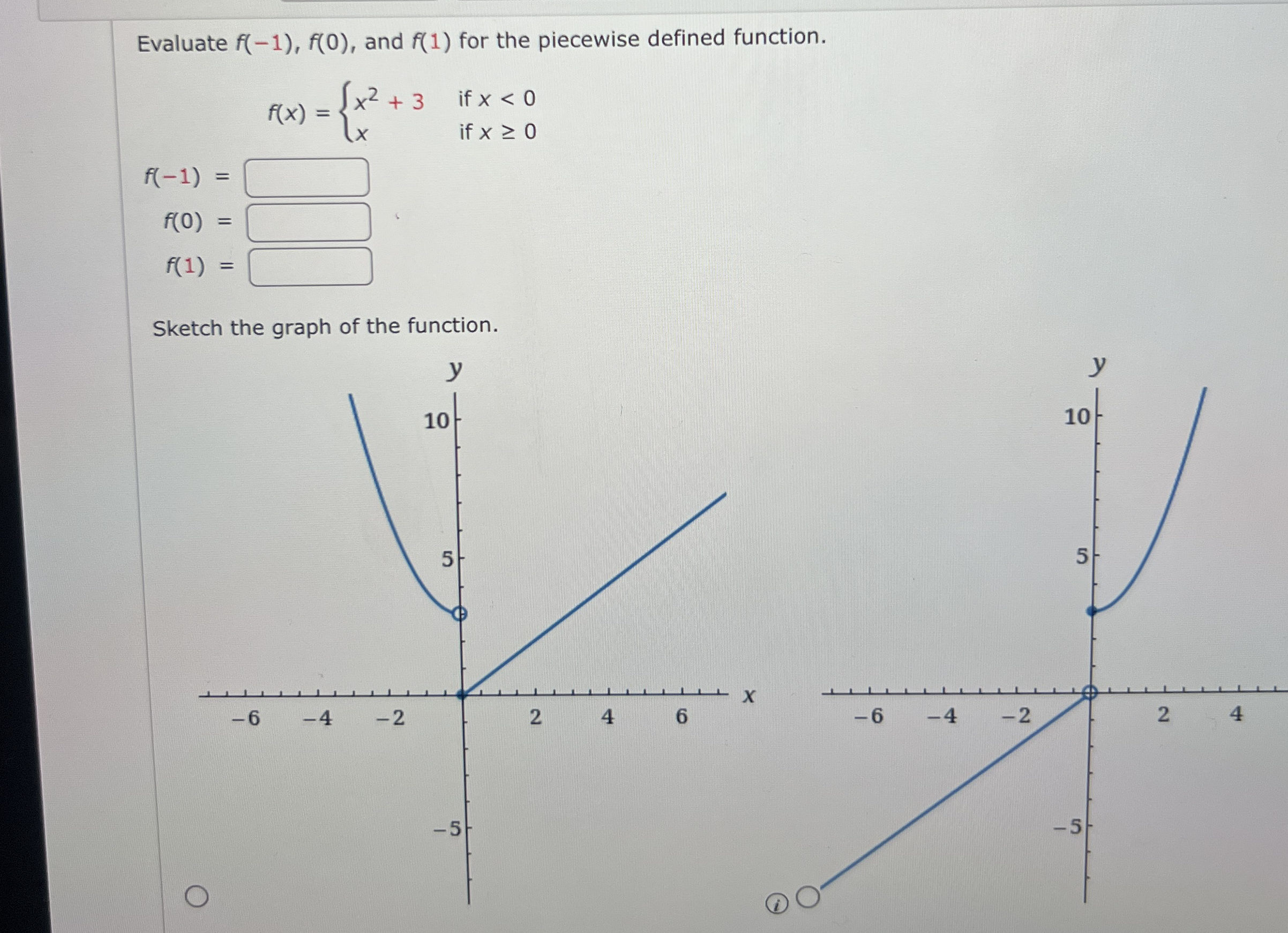 Evaluate f ( - 1 ) , f ( 0 ) , and f ( 1 ) for