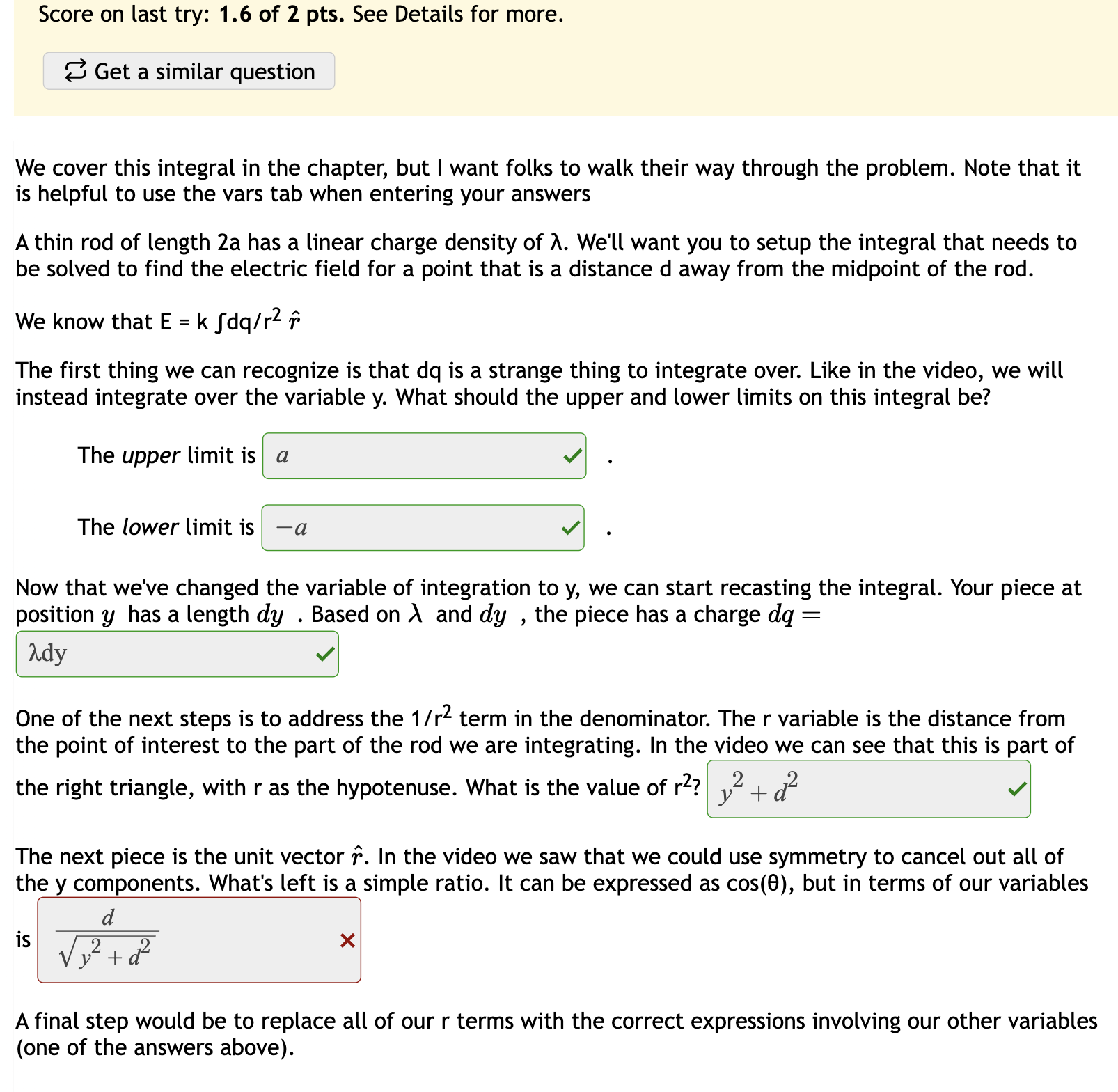 Score on last try: 1 . 6 of 2 pts . See Details
