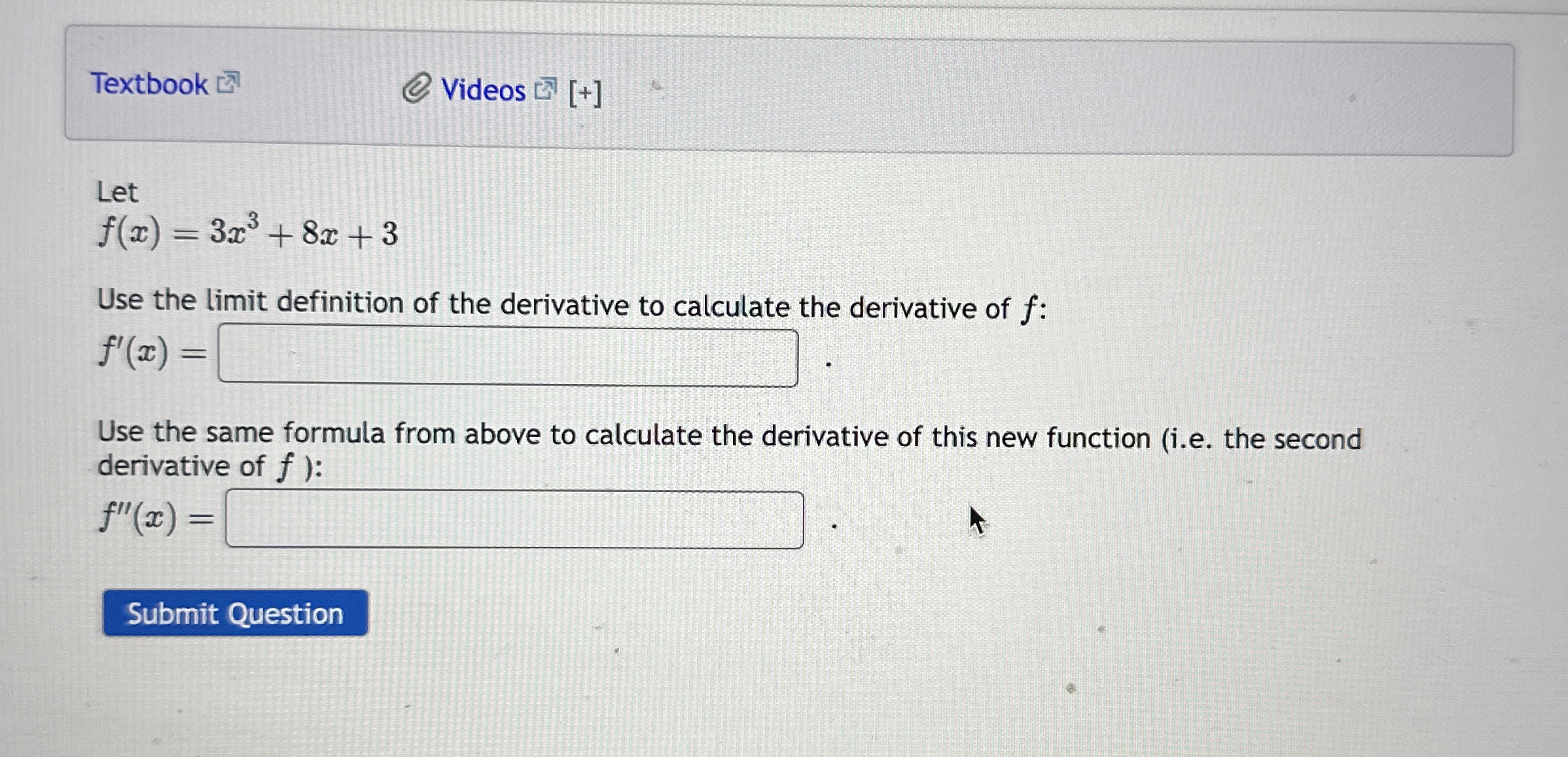 Textbook Videos ? [ 5 ] [ + ] Let f ( x ) = 3 x 3