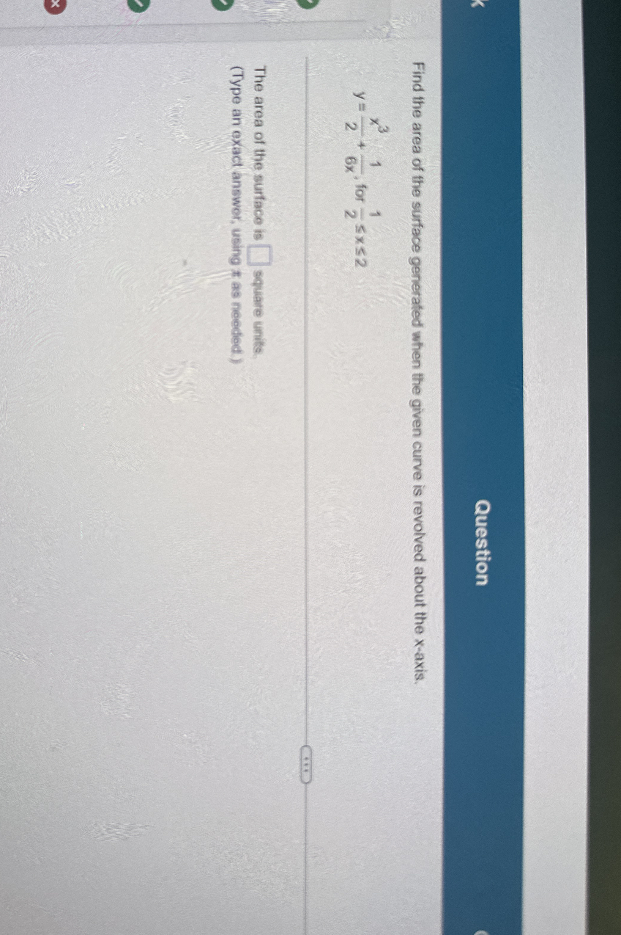 Question Find the area of the surface generated