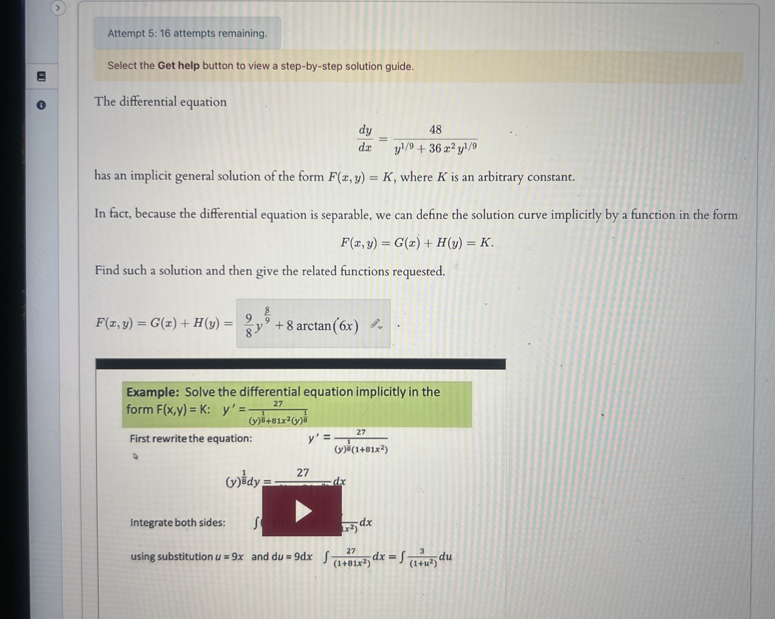 Attempt 5 : 1 6 attempts remaining. Select the
