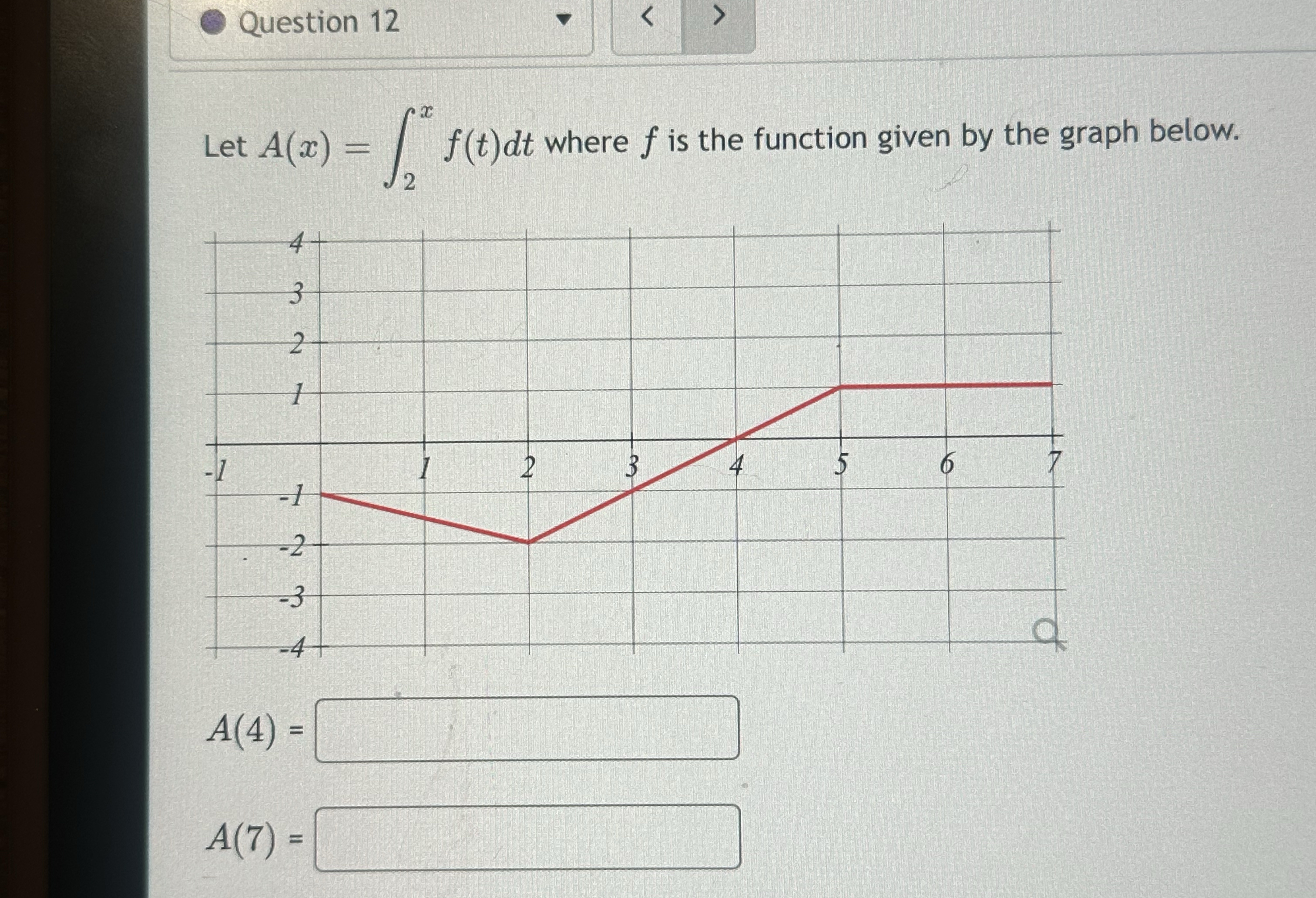 Question 1 2 Let A ( x ) = 2 x f ( t ) d t where