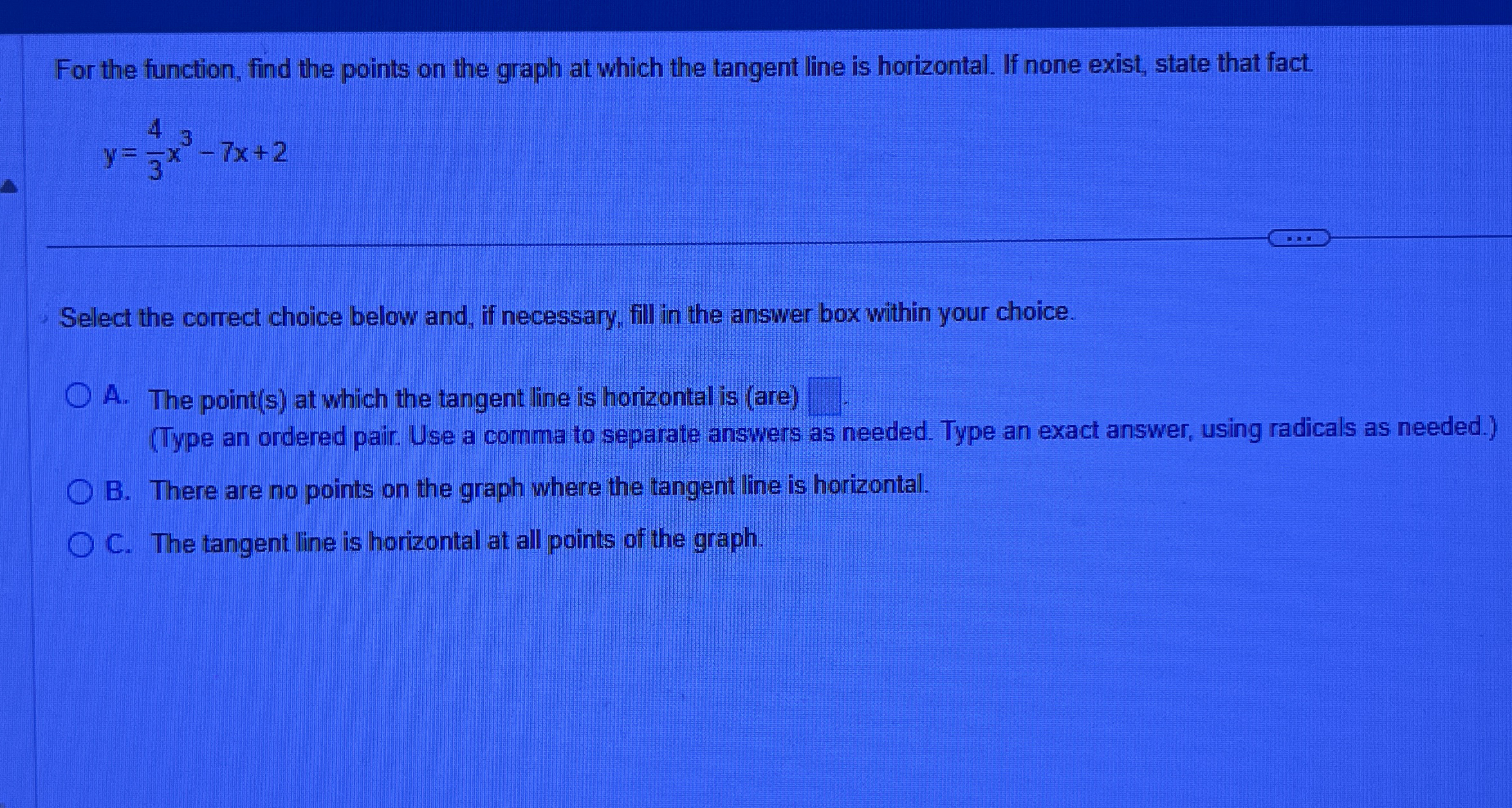 For the function, find the points on the graph at